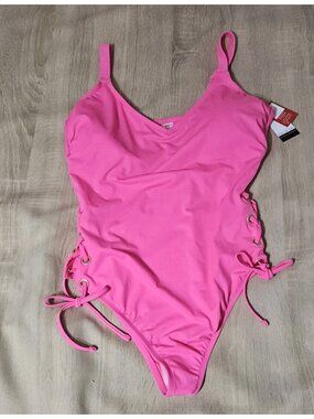 Sofia Vergara Pink Layla Side Lace 1 Piece Swimsuit Size 1x 16/16 W New Shaping